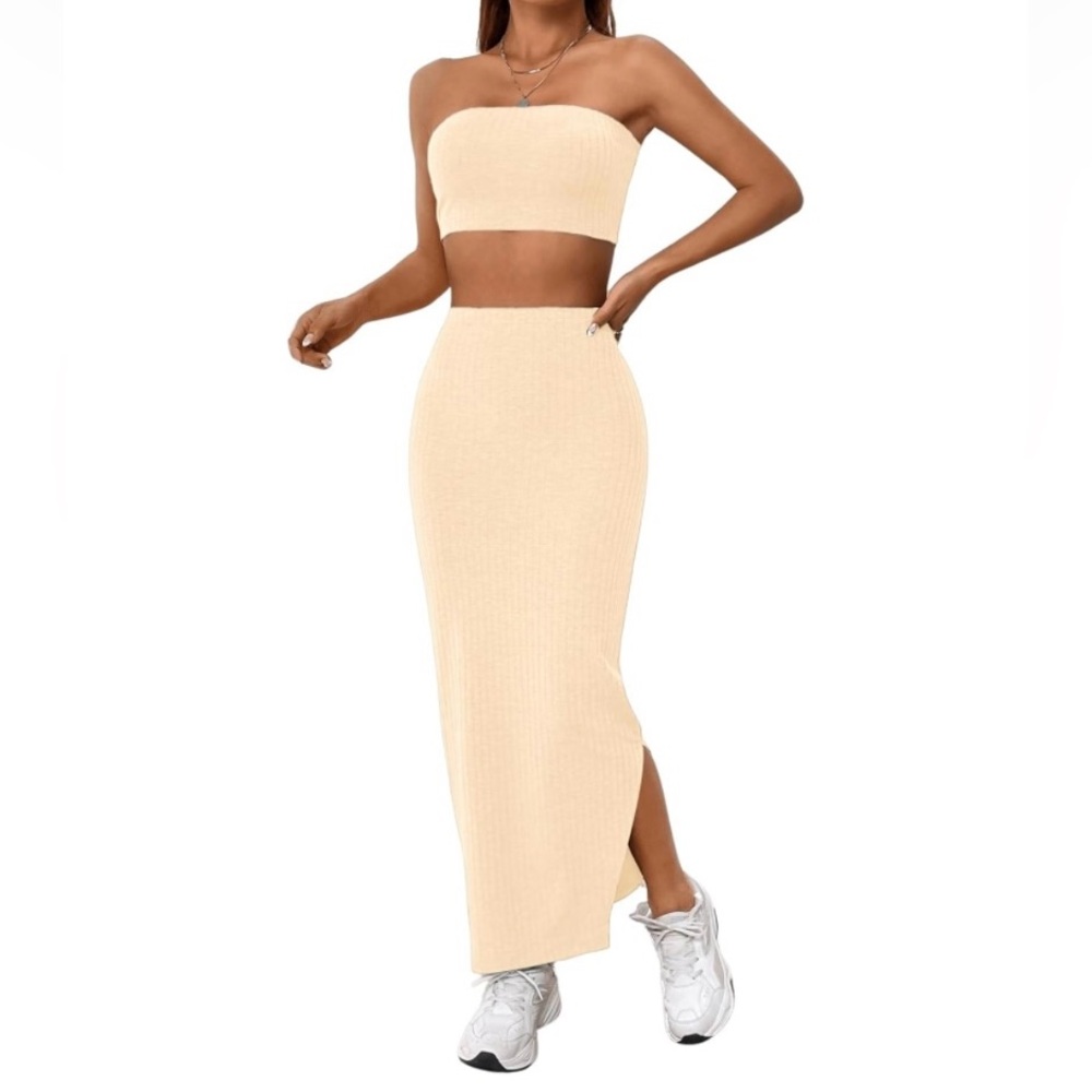 NWT No Label Size M Apricot Casual Tube Skirt Set